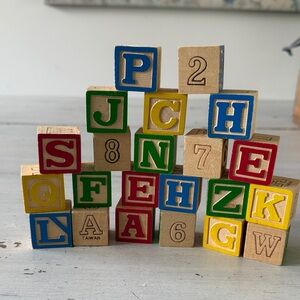 Vintage Wooden Alphabet Numbers Kids Toy Blocks - Made in Taiwan